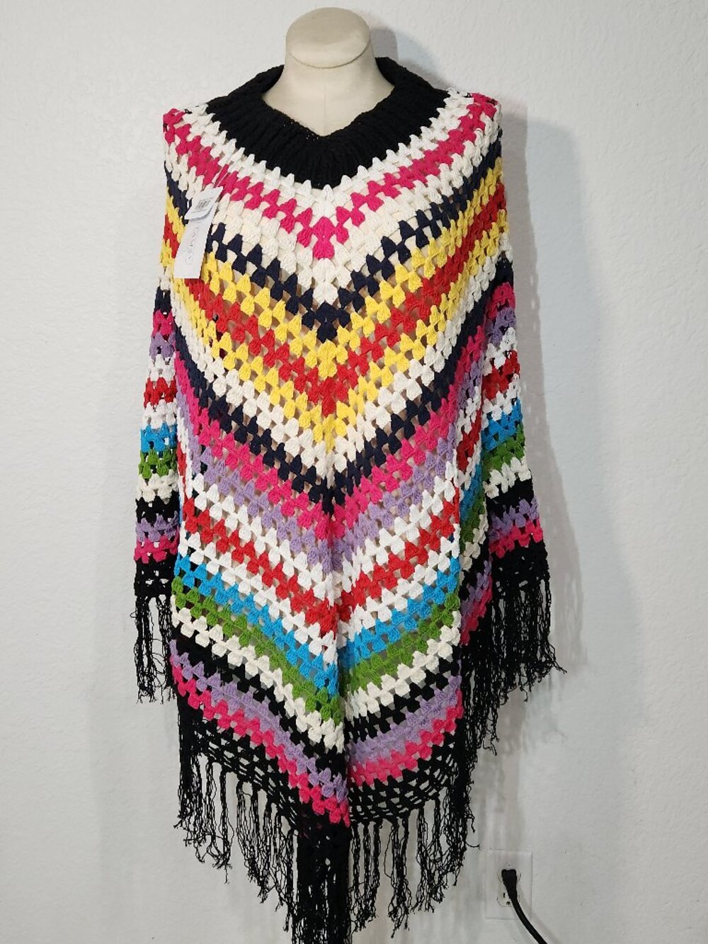 Tamsy vibrant, multi colored crochet poncho